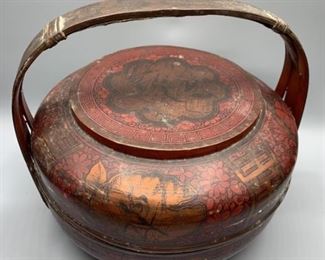 Vintage Japanese Red Lacquer Wedding Basket