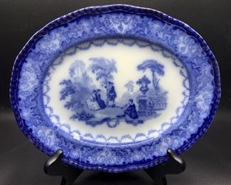 Antique Royal Doulton Watteau Flow Blue Platter