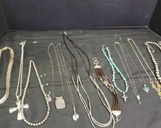 13 Necklaces Most Are Sterling Marked With 1 Matching Bracelet