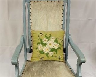 Vintage Wood Rocking Chair Upholstered
