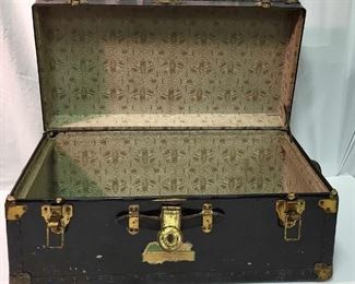 Vintage Trunk With Brass Locks And Leather Handles