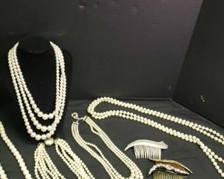 Vintage Pearl Toned Necklaces, Hair Combs And Decorative Bobby Pins