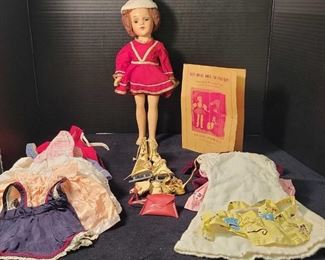 Vintage Mary Hoyer Doll 14.5 With Doll Clothes ,Roller Skates,Ice Skates And Purse