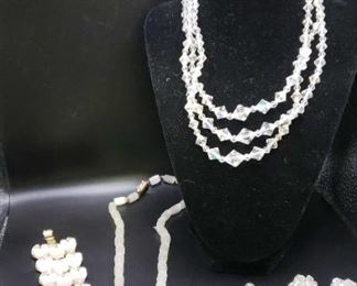 Vintage Irridescent And White Tone Costume Jewelry