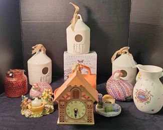 Rae Dunn Bird Houses And Hanging Bird Feeder, Jena Hall Toyo Colorful Ceramic Birds And More