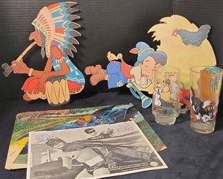 Mother Goose And Cowboy And Indian PinUps,Batman And Robin Posters And Two Cartoon Characters Glasses