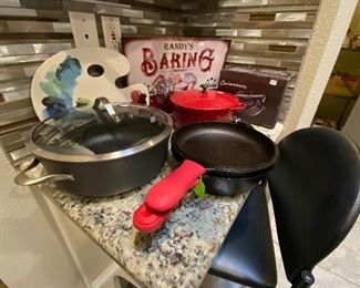 Red Cast Iron Dutch Oven, Chefmate and Calphalon Dutch Ovens