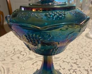 Vintage Carnival Glass Compote with Lid