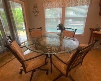Kitchen Glass Top Table and 4 chairs with cushions
