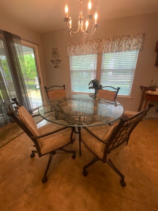 Kitchen Glass Top Table and 4 chairs with cushions