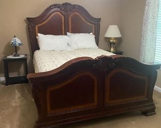 Double Bed, 2 night stands, brass lamp