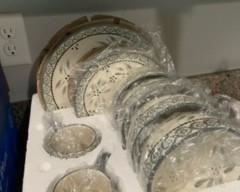 4 Piece service for 4 in two boxed sets (total service for 8) You may purchase one set of 4 or a set of 8.