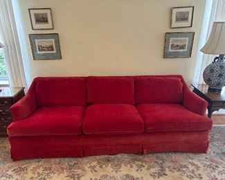 Henredon Red velvet couch in excellent condition. Some fabric fading on sides. This couch is 60 years old!