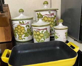 Green Grapes Counter Container Set and Waterford Enamel Baking Dish