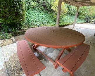 Round Red Picnic Table with Benches
