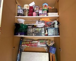 Gift Wrap, Folding Card Tables, Cookie Tins and Other Misc Garage Items