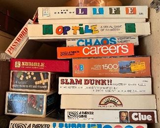 Parker Brother Board Games, LIFE, Op Tile, Careers, Clue, Landslide, Numble and Jig Saw Puzzles