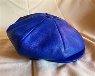 Blue Leather Baker Boy Hat