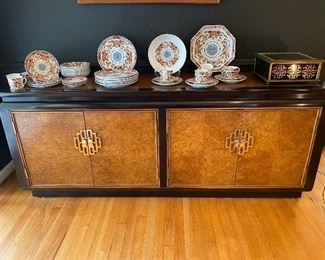 Century furniture Asian MCM dresser or server. Beautiful ebony & burled wood finish. 