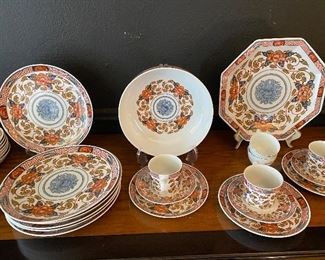 Georges Briard “Peony” reproduction of 19th century Japanese dinnerware china set. 