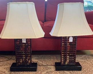 Nice pair of vintage oriental abacus lamps  