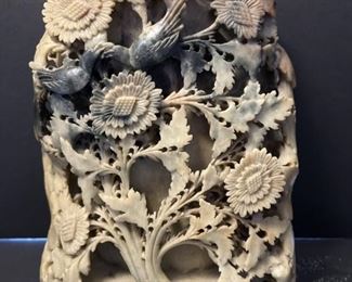 Floral Soapstone carved vase 11” 