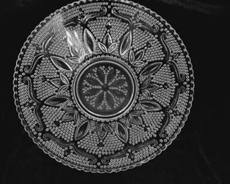 Mid Century Beaded Sandwich Glass Serving Bowl Floral Peacock Eye (10.5")