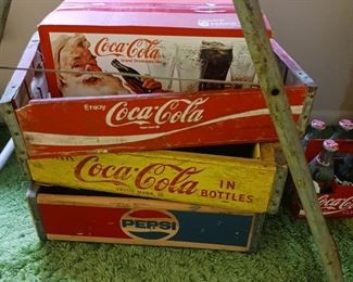 Coca-Cola wood crates and Pepsi