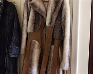 Funky vintage women's jacket suede and faux fur