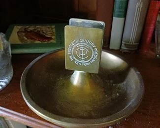 Solid brass advertising ashtray with match holder