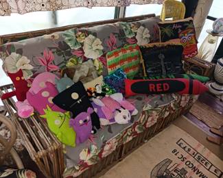 Vintage Rattan furniture and plush advertising toys