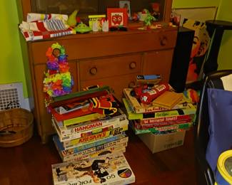 1960s board games. mid century blonde furniture china cabinet