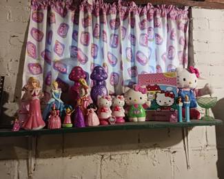 Barbie and Hello Kitty figurines