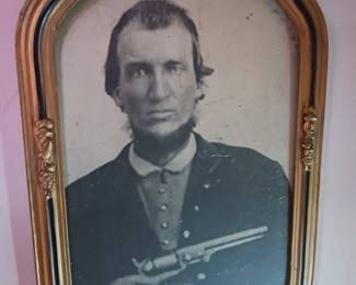 Civil War photograph man with a pistol in a frame