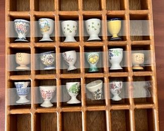 Collectible Egg Cups in Wooden Shadowbox