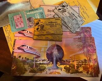 Epcot Center 1982 special edition tickets w/envelope along w/Disney Pioneer Hall Review tickets 1981.
