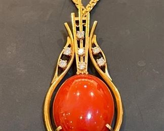18k, diamond and coral pendant