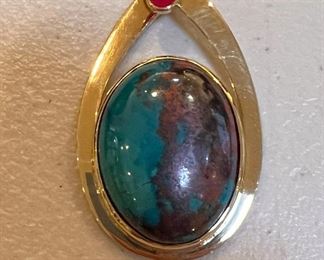 18k turquoise and ruby pendant