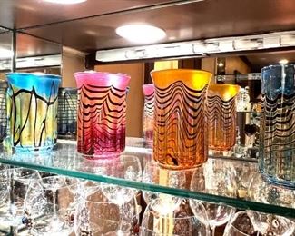 Vintage Charlie Miner hand blown art glass tumblers