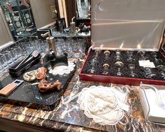 Glass, bar accessories, Moser crystal cordial glasses in fitted case