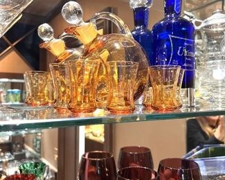 Mad Men era amber decanter and glasses