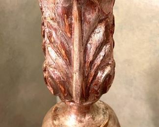 Center of one of a pair of antique silver gilt candelabras that have be electrified