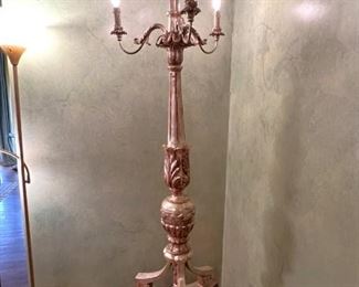 Antique wooden silver gilt electrified candelabra