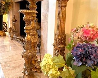 (3) antique gilt wood carved candlesticks