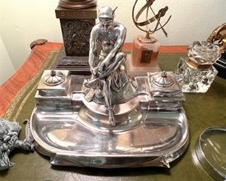 Antique silver  figural inkwell