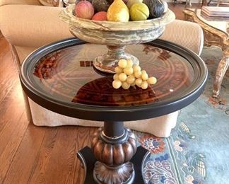 Inlaid table and alabaster bowl with vintage Italian alabaster fruit