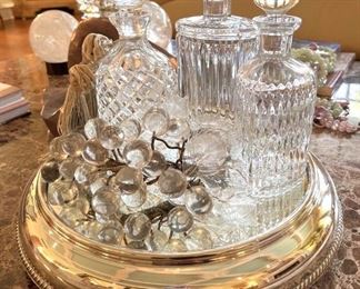 Silver Plateau, crystal wine decanters, rock crystal grapes