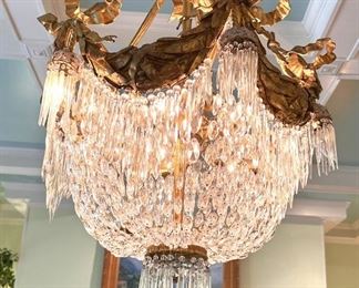 Antique French chandelier with ribbon detail