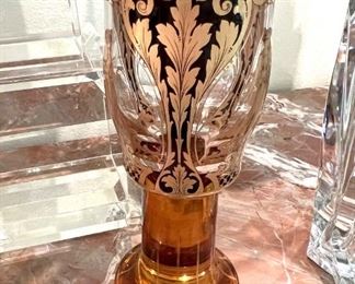 Vase or oversized drinking vessel - heavy amber base with gilding