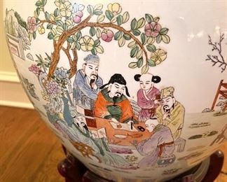 Oriental fish bowl on stand - large
